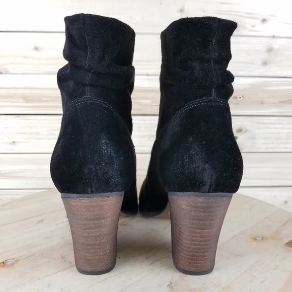 Distressed Western Biker 9 US Black Suede/Leather Slouch Heeled Bootie Boots NEW - Picture 3 of 14